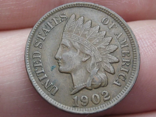 1902 Indian Head Cent Penny- Brown, XF/AU Details, 2.5 Diamonds