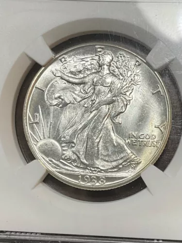 NGC MS65+ 1938 D WALKING HALF DOLLAR KEY DATE NEAR BLAST WHITE  SUPER PQ!