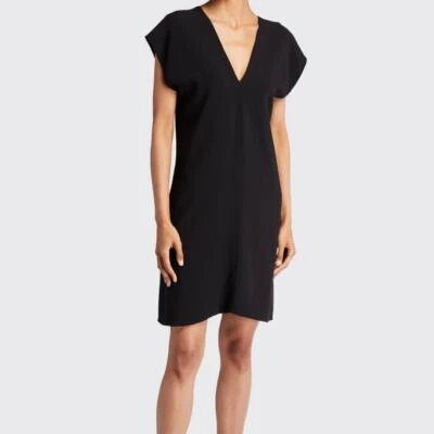 The Row $1550 Perry Black Stretch-Crêpe V-Neck Dolman-Sleeve Shift Dress XS EUC
