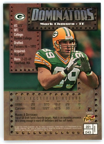 1997 Topps Finest Mark Chmura Card #201 - Picture 2 of 2