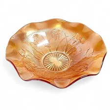 (Video) Depression Era Jeannette Iris Iridescent Orange Glass Bowl Centerpiece