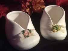 Vintage AMSCAN Inc Ceramic Porcelain Pair Baby Booties Shoes Taiwan Collectibles