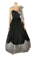 Gunne Sax Jessica McClintock Vintage 80s 90s Black Striped Prom Party Dress sz 7