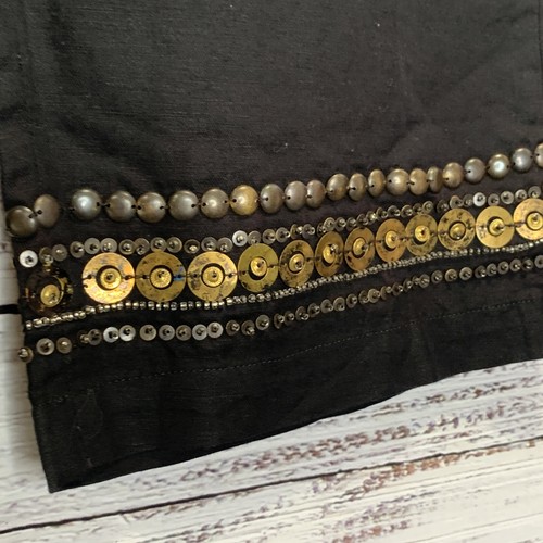 Coldwater Creek Pants Womens Petite 10 Black Cropped Beaded Accent Linen Cotton - Picture 4 of 12