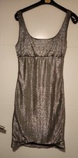 SPARKLY METALLIC SILVER SLEEVELESS FITTED BODYCON STRETCH  PARTY DRESS M 10/12