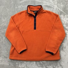 L.L. Bean Sweatshirt Womens Medium Orange Long Sleeve Fleece Half Button Hiking