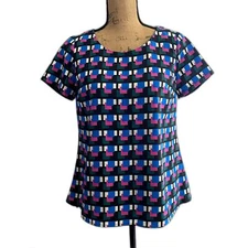 Cynthia Rowley Geometric Flare Blouse Split Cross Back Multicolor Size Small