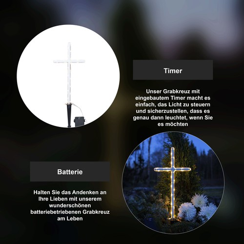 Star Trading LED Grablicht Gravecross, Kreuz, Timer, Warmweiß, Außenbereich, 42  - Bild 4 von 6