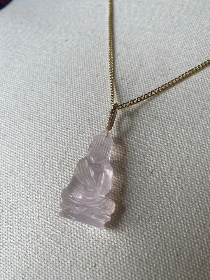 Rose Quartz Buddha Necklace with 14kt Gold and Diamonds - Image 2 of 4