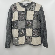 Women s Cardigan Sweater Patchwork Floral Silk Cottagecore M Quilted Checkered