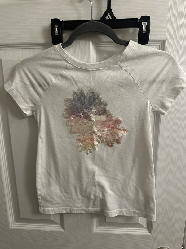 Cat & Jack Size M 7/8 White Sequin Short Sleeve T-shirt Girls