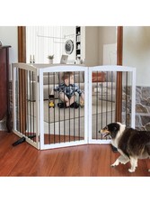 ZJSF 3 Panel Freestanding Dog Pet Fence Gate Indoor, White Foldable 60 W, 32 H