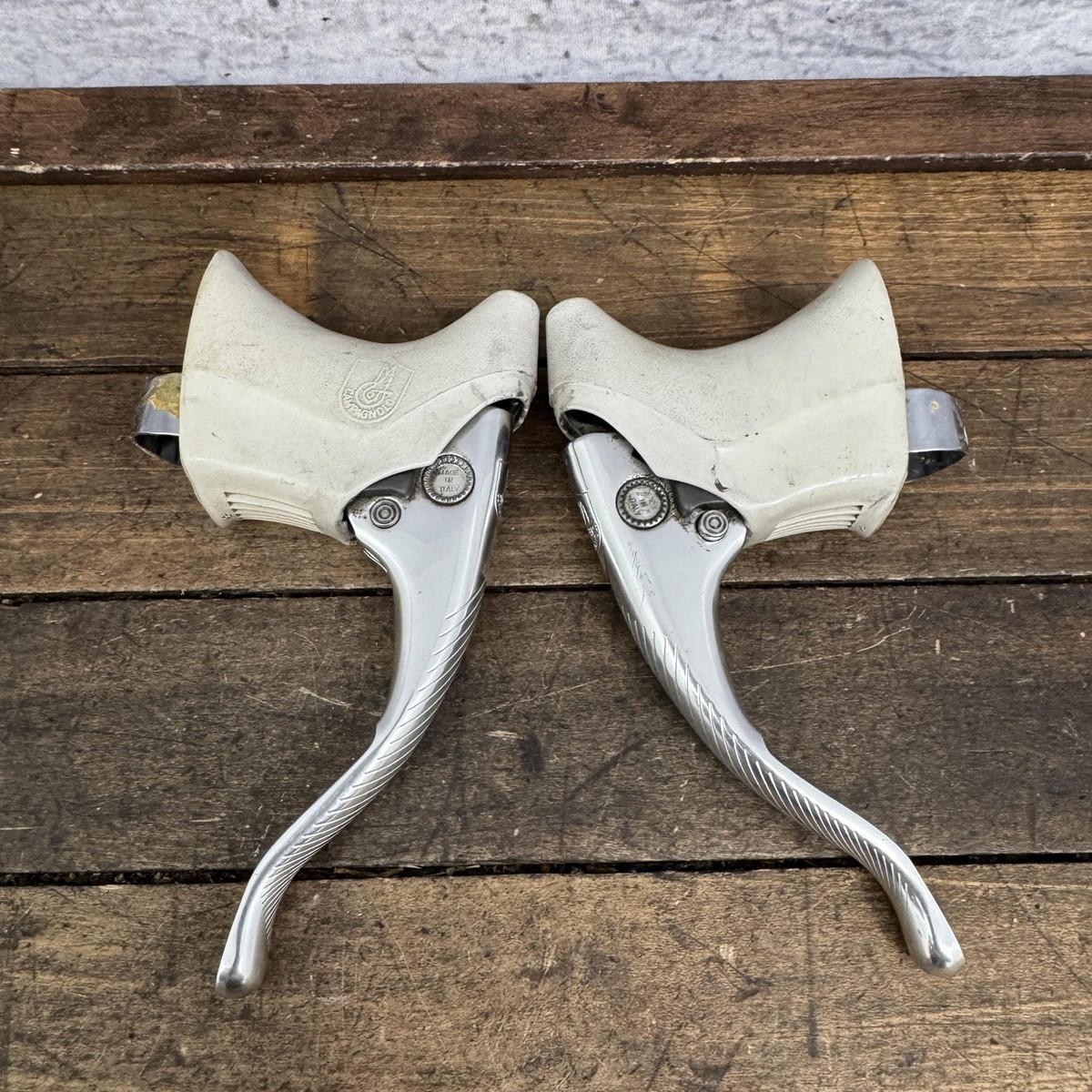 Vintage Campagnolo Brake Levers C-Record Chrous White Hoods 4