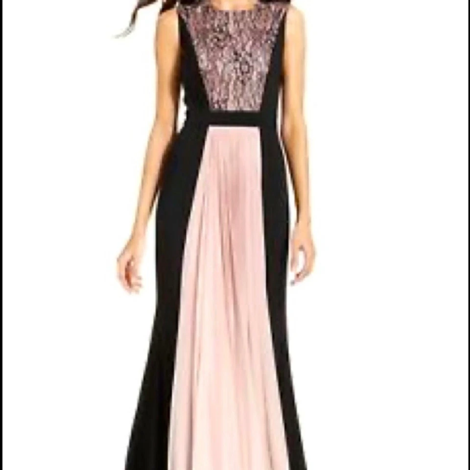 JS Collections Black Pink Lace Pleated Maxi Gown Formal Evening Dress - Image 2 of 4