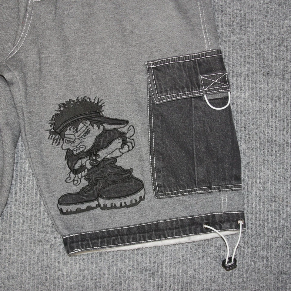 Pantalones Cortos de Sudadera Noiz Unlimited Hombres Gris Tipo JNCO 36 Y2K Skate Grunge Raro Foto 2 de 4