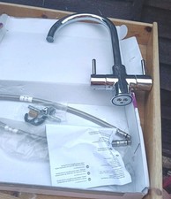 Cooke & Lewis Kitchen Mixer Tap Chrome Twin Lever Swivel Spout Complete Set