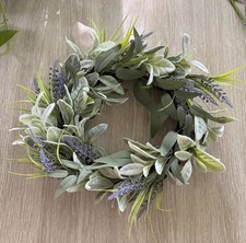 Artificial Lavender Leaf Wreath Plastic Green Purple Floral Door Decoration