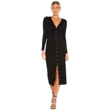 525 America Revolve Wide Rib Long Button Front Sweater Dress, Black, XS, NWT