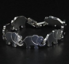 Silver Plated - Lucky Elephant Animal Link 7.5" Bracelet - 40.5g