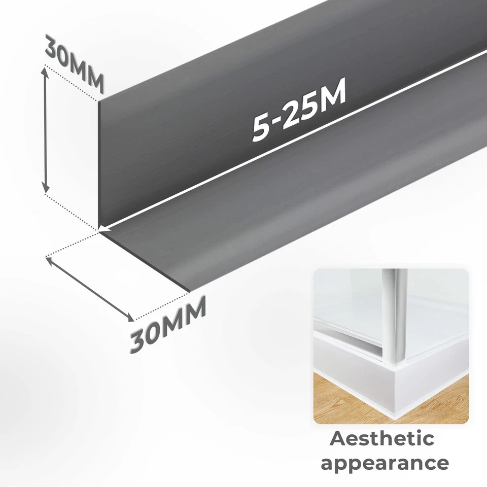 Battiscopa Morbido Adesivo 30 mm x 30 mm Striscia di Chiusura PVC Flessibile - Immagine 2 di 4