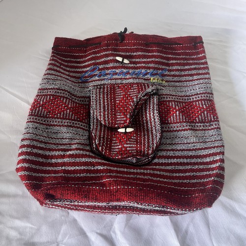 Backpack Cozumel LA CASA DEL SARAPE Red Gray Baja Mexican Knit Drawstring