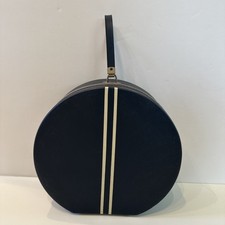 Vintage MCM Hat Box Round Blue White Keene PKG Associates Carry Case Bag 13"