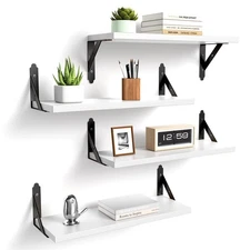 Wood Floating Shelves Set of 4, Rustic Storage Decor Wall Shelves, Wall Mount...