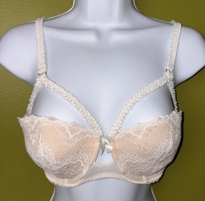 Adore Me 00093 Kimmy Push Up Balconette Ivory Lace Underwire Strappy Bra 32DD