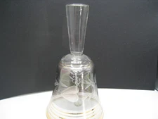 Vintage Paracin Glass Bell Etched Floral Clear Gold Bands Made in Yugoslavia