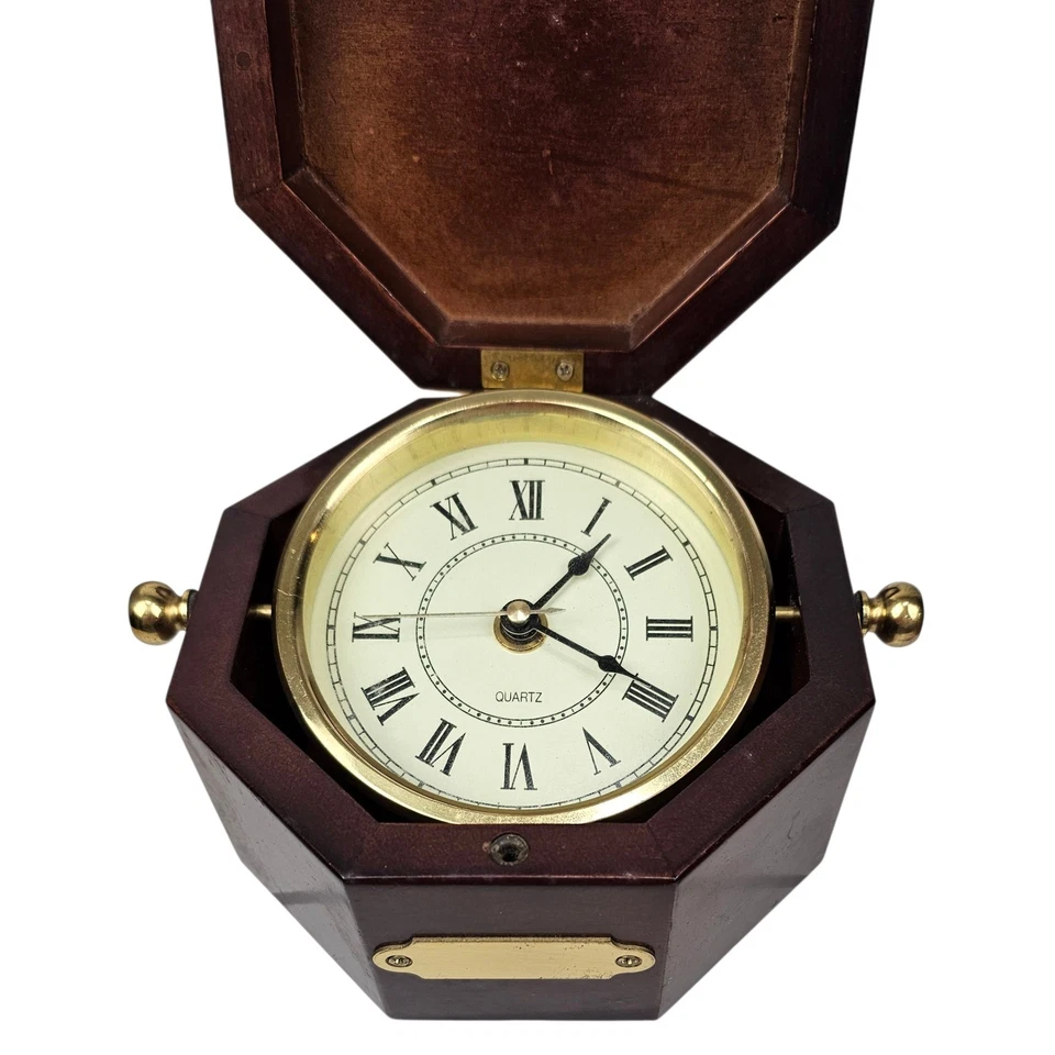 Bombay Company 1994 reloj octágono madera sobremesa números romanos cuarzo latón acento Foto 3 de 4