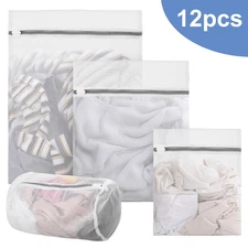 12PCS  Heavy Duty Mesh Laundry Bags with Zippers 4 Sizes, for Clothes Travel Use