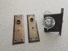 vintage Orbin door knob and plate With Glass And Brass Functions But No Key
