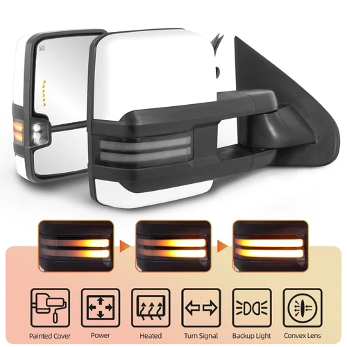 White Painted Power Tow Mirror Dynamic For 14-19 Chevy Silverado GMC Sierra 1500