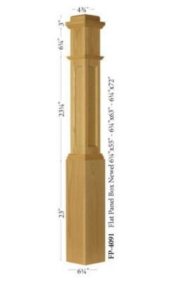 FP-4091 Flat Panel Amish Made Red Oak Box Newel Post