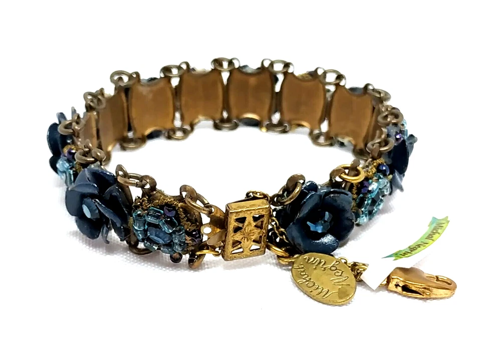 Hermosa pulsera única de cristal con flores azules Michal Negrin #44# Foto 4 de 4