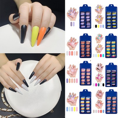 100× False Nail Tips Matte Full Cover Long Stiletto Fake Nails Art Manicure