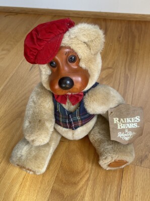 Robert Raikes Papa Bear Wooden Face Jointed Plush Applause With Tag Vintage