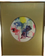Abstract  Expressionism Watercolor Painting Gerald Sellers 1971  9in diam Texas