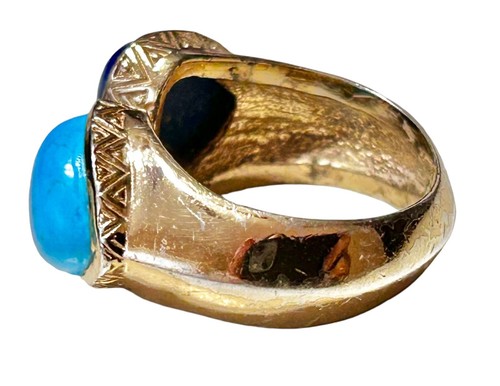 Amrapali Egyptian Faux Turquoise And Blue Lapis Ring Designer Gold Tone Size 7 - Picture 3 of 9