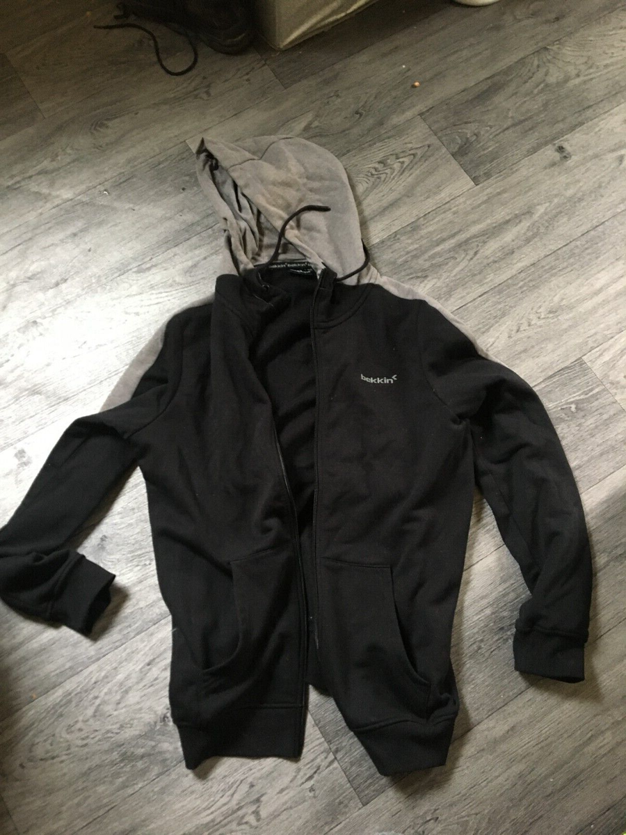 mens hooded track top ,size L zip up black/grey by bekkin hip long