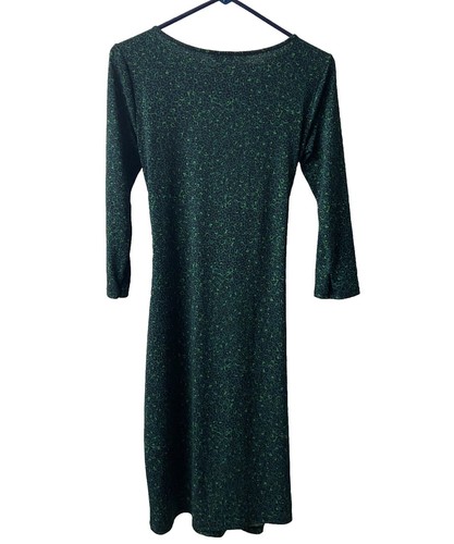 Ann Taylor Factory Dress XS Green Black Knit Sheath Mid Length V Neck Faux Wrap - Picture 2 of 5
