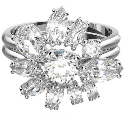 Swarovski Women's Ring Gema Rhodium Plated with Clear Stones Cocktail 5644661