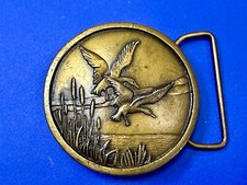 Flying Geese Ducks Over Pond Bird Hunting 1976 Indiana Metal Hunters Belt Buckle