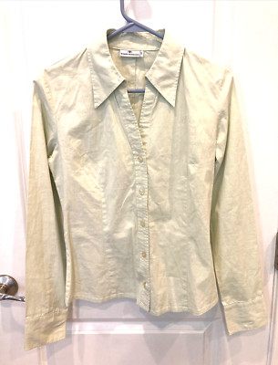 Tom Taylor Shirt Womens Large Light Green Button Down V-Neck Interview Business