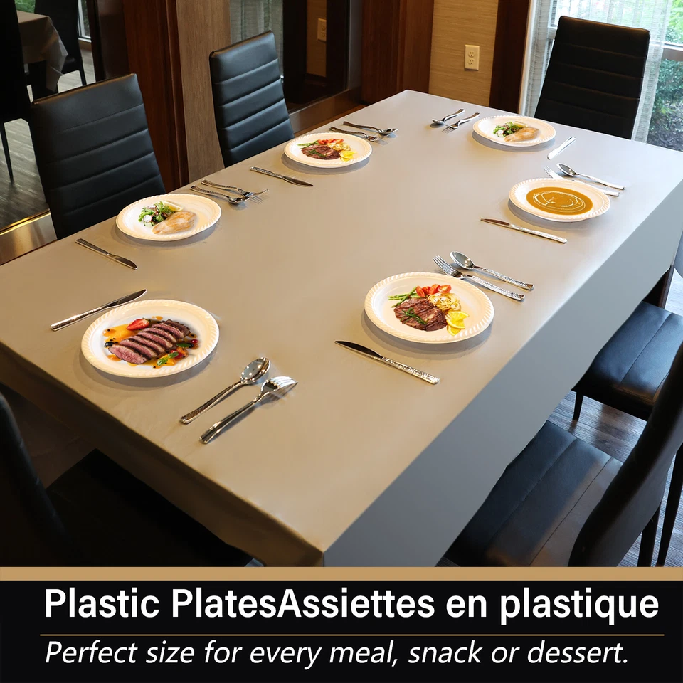 Pacote com 50 pratos de plástico branco 10" pratos leves descartáveis para festa de casamento - Imagem 2 de 4