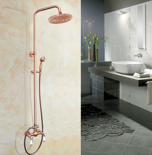 Wall Mounted 8" Rain Shower Faucet Red Copper Mixer Tap W/ Hand Shower Zrg583 - Picture 4 of 8