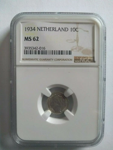 1934 Netherlands 10 Cent NGC MS 62