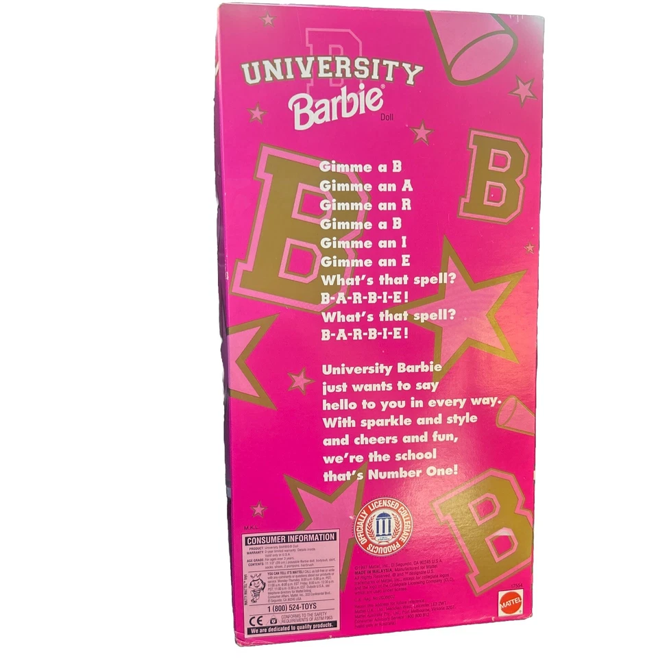 Barbie University of Tennessee Cheerleader 1997 etiqueta rosa nueva vintage Foto 3 de 3
