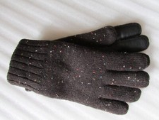 UGG Smart Gloves Wool Blend Knit Dark Brown w Speckles Leather Palm S/M New 95
