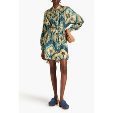 ULLA JOHNSON Jude printed saffron silk-satin mini shirt dress Size 8